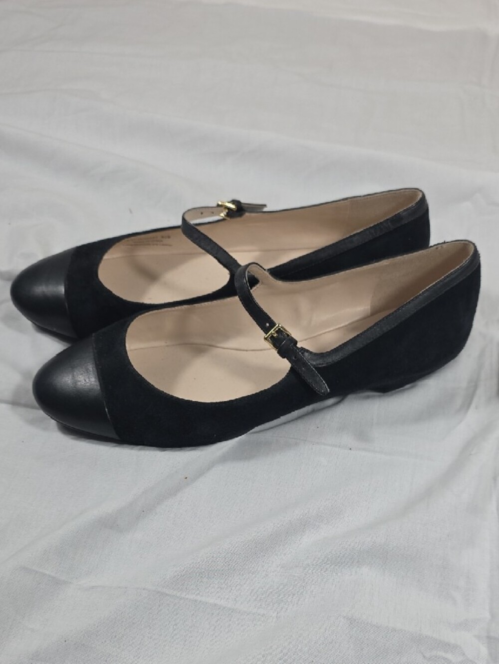 Cole Haan Black Suede & Leather Mary Jane Flats